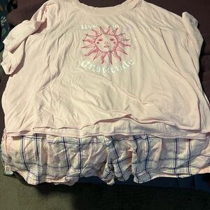 Pink Graphic Tee and Plaid Shorts Set